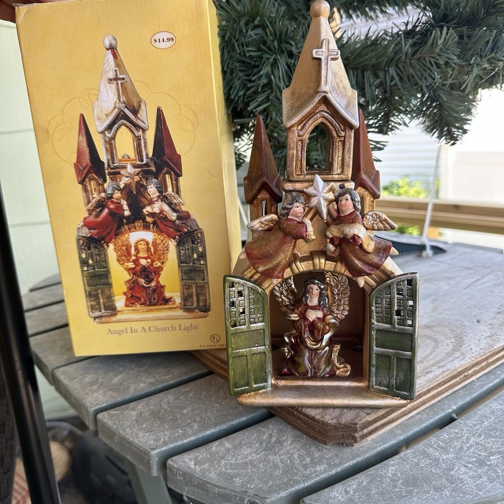 Vintage Cracker Barrel Christmas Village Light-up Angel In A Church Light W/Box